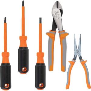 imageKlein Tools 9418R 1000V Insulated Tool Set with Side Cutter DiagonalCutter LongNose Pliers 2 Screwdrivers and Wire Stripper 6Piece5Piece