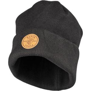 imageKlein Tools 60569 Heavy Knit Hat with Wide Cuff Black One Size Fits Most Leather Logo