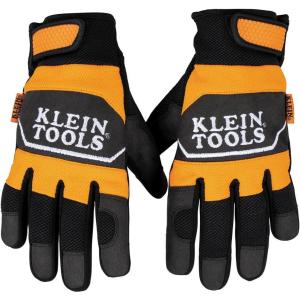 imageKlein Tools 60621 Gloves Thinsulate Lined Thermal Winter Weather Work Gloves Hook and Loop Wrist Closure Size XL Knit OrangeBlack FabricLarge
