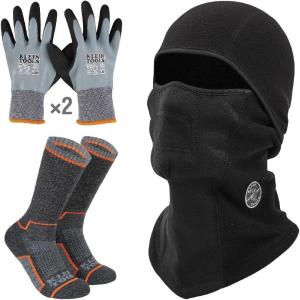imageKlein Tools 80103 Balaclava Winter Kit with Fleece Balaclava 2 Thermal Dipped Winter Gloves Performance Thermal Socks Large 4Piece