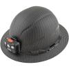imageKlein Tools Hard Hat NonVented Full Brim Premium KARBN Pattern Class E Tested up to 20kV Padded SweatWicking Sweatband Top PadHard Hat wRechargeable Light