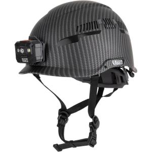imageKlein Tools 60517 Safety Helmet Vented Class C with Rechargeable Lamp and Chin Strap Premium KARBN Pattern Adjustable Vents