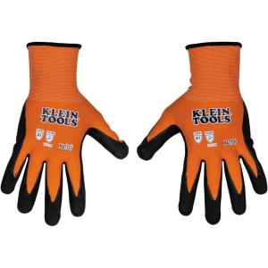 imageKlein Tools 60579 Work Gloves Knit Dipped Cut Resistant ANSI A1 Nitrile Coated Gloves NylonSpandex Touchscreen Capable Small 2PairXLarge