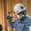 imageKlein Tools 60528 FullBrim Hard Hat Face Shield Clear ImpactRated AntiFog LowProfile Design FlipUp Earmuff Compatible One Size