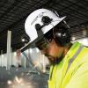 imageKlein Tools 60528 FullBrim Hard Hat Face Shield Clear ImpactRated AntiFog LowProfile Design FlipUp Earmuff Compatible One Size