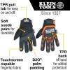 imageKlein Tools 60598 Work Gloves HeavyDuty Suede TPR Impact Resistant TouchscreenCapable Hook ampamp Loop Wrist StrapBlack  Orange  White