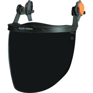 imageKlein Tools 60472 Clear Face Shield for Safety Helmet and CapStyle Hard Hats Impact Rated AntiFog LowProfile Design for GrindingGray Tint