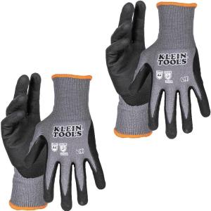 imageKlein Tools 60589 Work Gloves Knit Dipped Cut Resistant ANSI A4 Nitrile Coated Gloves HPPE Fabric Touchscreen Capable Fingertips Large 2PairLarge