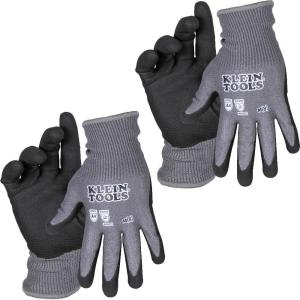imageKlein Tools 60589 Work Gloves Knit Dipped Cut Resistant ANSI A4 Nitrile Coated Gloves HPPE Fabric Touchscreen Capable Fingertips Large 2PairMedium