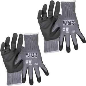 imageKlein Tools 60589 Work Gloves Knit Dipped Cut Resistant ANSI A4 Nitrile Coated Gloves HPPE Fabric Touchscreen Capable Fingertips Large 2PairSmall