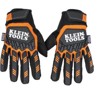 imageKlein Tools 60598 Work Gloves HeavyDuty Suede TPR Impact Resistant TouchscreenCapable Hook ampamp Loop Wrist StrapBlack  Orange  White