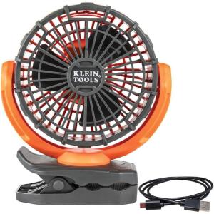 imageKlein Tools PJSFM2 Lithium Battery Operated Fan Rechargeable Mini USB Fan with Clip On Hang Hole and Magnet Mounting Portable OrangeGray7Inch