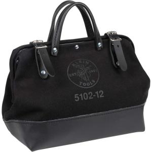 imageKlein Tools 510212BLK Heavy Duty Black Canvas Tool Bag Tool Tote MultiPurpose Bag with Wide Hinged Opening and Leather Handles 12Inch