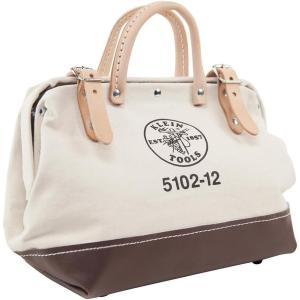 imageKlein Tools 510216 Heavy Duty Natural Canvas Tool Bag Tool Tote MultiPurpose Bag with Wide Hinged Opening and Leather Handles 16Inch12Inch