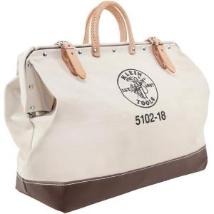 imageKlein Tools 510216 Heavy Duty Natural Canvas Tool Bag Tool Tote MultiPurpose Bag with Wide Hinged Opening and Leather Handles 16Inch18Inch