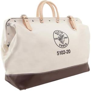 imageKlein Tools 510224 Heavy Duty Natural Canvas Tool Bag Tool Tote MultiPurpose Bag with Wide Hinged Opening and Leather Handles 24Inch20Inch