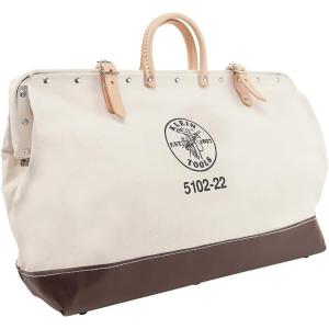 imageKlein Tools 510224 Heavy Duty Natural Canvas Tool Bag Tool Tote MultiPurpose Bag with Wide Hinged Opening and Leather Handles 24Inch22Inch