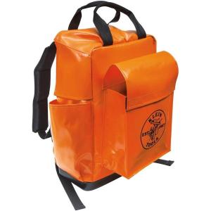 imageKlein Tools 5185ORA Tool Bag Backpack Made in USA Lineman Backpack Adjustable Padded Shoulder Straps DoubleStitched Bottom with Drain Holes Orange