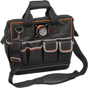 imageKlein Tools 55431 Tool Bag with Molded Bottom Padded Shoulder Strap and Lighted Tool Storage with 31 PocketsLighted Tool Bag