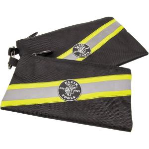 imageKlein Tools 55599 Zipper Bags High Visibility Tool Pouches HeavyDuty 1680d Ballistic Weave Black Reflective Gray Green Accents 2PackZipper Bags 2Pack