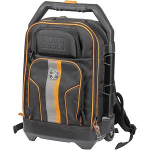imageKlein Tools 55604 Rolling Tool Backpack Tool Bag with 28 Pockets Heavy Duty Retractable Handle Large Storage Interior 3Inch WheelsTool Backpack