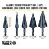 imageKlein Tools KTSBSPRO Premium 3Piece Electricians Step Bit Set with Cutting Oil Modular Case 38Inch Hex Shank Straight Double FlutedQuick Release