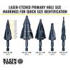 imageKlein Tools KTSBSPRO Premium 3Piece Electricians Step Bit Set with Cutting Oil Modular Case 38Inch Hex Shank Straight Double FlutedQuick Release