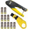 imageKlein Tools 80151 Coax Cable Compression Crimper and Stripper Set with 10Pack of RG66Q FConnectors for Fast and Reliable Installation 3Piece