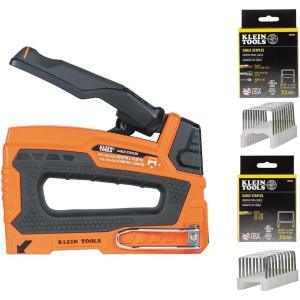 imageKlein Tools 45001 Heavy Duty Staple Gun Loose Cable Stapler for Voice and Data Cable Fits 1364Inch to 1932Inch Insulated StaplesStapler w600 Staples