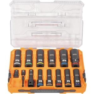 imageKlein Tools 65111IMPCTM KNECT Deep Well Impact Socket Set 12Inch Drive Metric Color Coded MODbox Case Impact Adapter and Extension 14PieceSAE