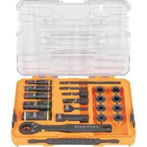 imageKlein Tools 65240 KNECT Impact DeepWell Flip Socket and LowProfile Pass Through Socket Set SAE 20Piece MODbox Case 14Inch and 38Inch Drive