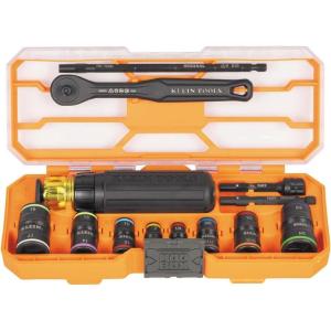 imageKlein Tools 65242 KNECT Impact Socket Set Ratcheting Screwdriver Set 14Inch Drive SAE and Metric Flip Sockets 16 Hex Sizes Adapters MODbox Case