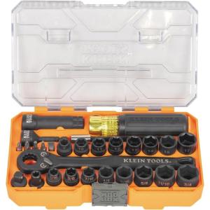 imageKlein Tools 65400KNECT KNECT Essential Pass Through Impact Socket Set SAE and Metric 90Tooth Ratchet MODbox Case 38Inch Drive 28Piece
