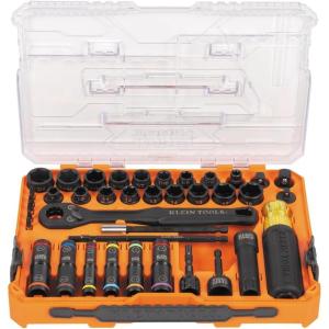 imageKlein Tools 65500KNECT KNECT Impact Socket Set SAE and Metric Pass Through Socket Set 90Tooth Ratchet MODbox Case SAE Metric Screwdriver Handle Bits 39Piece