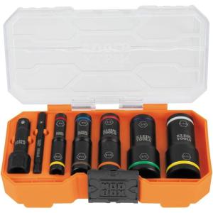 imageKlein Tools 65618 KNECT Flip10 SAE Impact Socket Set Deep Sockets with 5 ColorCoded Flip Sockets 10 SAE Socket Sizes 14 and 38Inch Adapters and MODbox CaseSAE Impact Socket Set