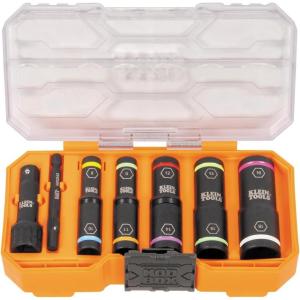 imageKlein Tools 65619 KNECT Flip10 Metric Impact Socket Set Deep Sockets 5 ColorCoded Flip Sockets 10 Metric Socket Sizes 14 and 38Inch Adapters MODbox Case