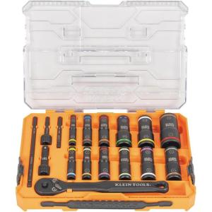 imageKlein Tools 65626 KNECT Deep Well Impact Socket Set 38Inch Drive Ratchet 24 SAE and Metric Flip Socket Sizes MODbox Case 18Piece