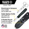 imageKlein Tools 46037 Cable Splicers Kit with Electricans Scissors Cable Splicer Knife and 2Pocket Lather Pouch Scissors with Wire Stripping Notches Strips 19 and 23 AWG Wire 3PieceCable Splicers Kit