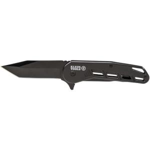 imageKlein Tools 44213 Folding Pocket Knife EDC Knife Black with Stainless Steel Tanto Blade Bearing Assist Flipper Open Belt Clip
