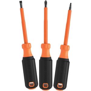 imageKlein Tools 6844INS Insulated Screwdriver Made in USA 1000V 2 Square Tip Screwdriver with 4Inch Shank TipIdent CushionGrip Handle3Piece Set