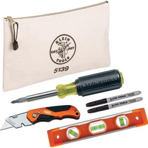 imageKlein Tools 80129 Layout Tool Kit Features Level Folding Knife Zipper Bag Multibit Driver and 2Pack Permanent Markers 6Piece