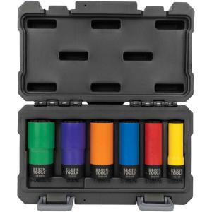 imageKlein Tools 66010 2in1 SAE Impact Socket Set 6Piece Tool Set with 12Point Deep Sockets with 12Inch Drive Includes Tool CaseColor Coded