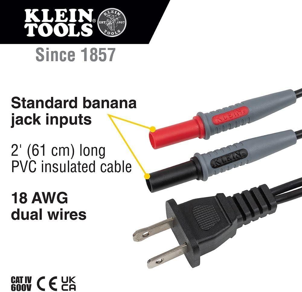imageKlein Tools 69357 AC Outlet Plug to Banana Plug for use with Klein Tools Cat No ET450 or any Meter with BananaType Connectors