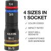 imageKlein Tools 653QS KNECT Quad Socket 12 Sizes in 3 Sockets 4in1 Color Coded SAE Impact Rated HeavyDuty 14 and 38Inch Drive 312 and 612Inch Shaft8 SAE  8 Metric Sizes