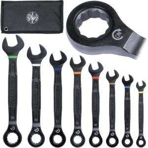 imageKlein Tools 69408G Ratcheting Combination Wrench Set SAE 8Piece 516 to 34Inch Steel Alloy Foam Pouch 90ToothSAE