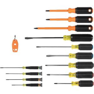 imageKlein Tools 85814 14Piece Screwdriver Set 4 Precision 5 Standard Drivers with ColorCoded Handles 3 Insulated Screwdrivers 1 Demolition Driver and Magnetizer