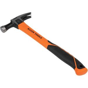 imageKlein Tools H80918 Smooth Face Fiberglass Hammer with Straight Claw 18Ounce Forged Steel Magnetic Nail Starter and ExtraLarge Squared Strike FaceRound Face