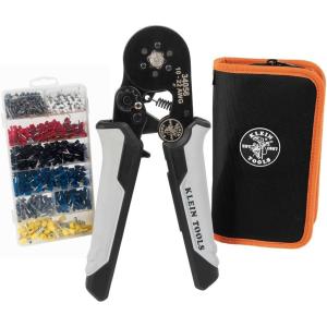 imageKlein Tools 34061 Ferrule Crimping Tool Set with Ratcheting Hex Crimper Pliers 1200 Wire Terminals 1022 AWG and Soft Carrying Case for Electrical Applications