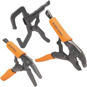 imageKlein Tools 38664 Locking Pliers Set CClamp 6Inch Long Nose 6Inch Curved Jaw 10Inch High Torque Molded Grips for Clamping and Gripping 3Piece