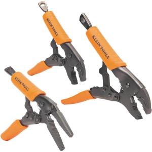 imageKlein Tools 38665 Locking Pliers Set Long Nose 6Inch Curved Jaw 7 and 10Inch High Torque Mole Grips for Clamping and Gripping 3Piece